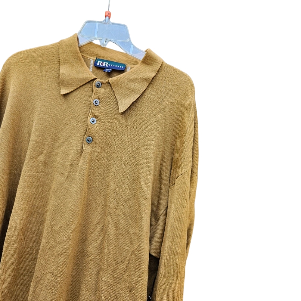 R&R Casuals  Mustard Yellow Polo Sweater Mens Size M - Picture 9 of 14